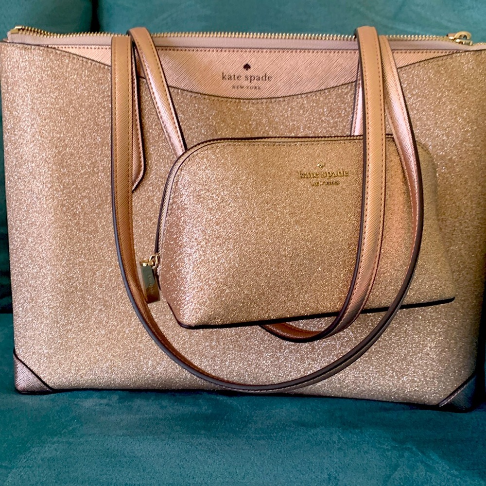 Glitter Rose Gold, Kate Spade Purse with pouch! Never used, just like new!